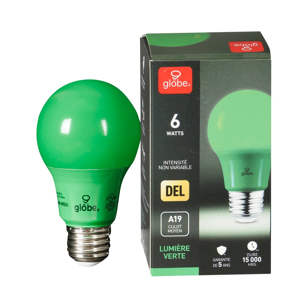 A19 LED Light Bulb Green 6 W Canac